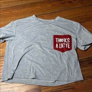 Shein gray “Thanks A Latte” crop T-shirt small